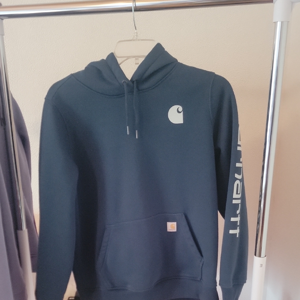 Carhartt Dark Blue Pullover Hoodie with White Logo